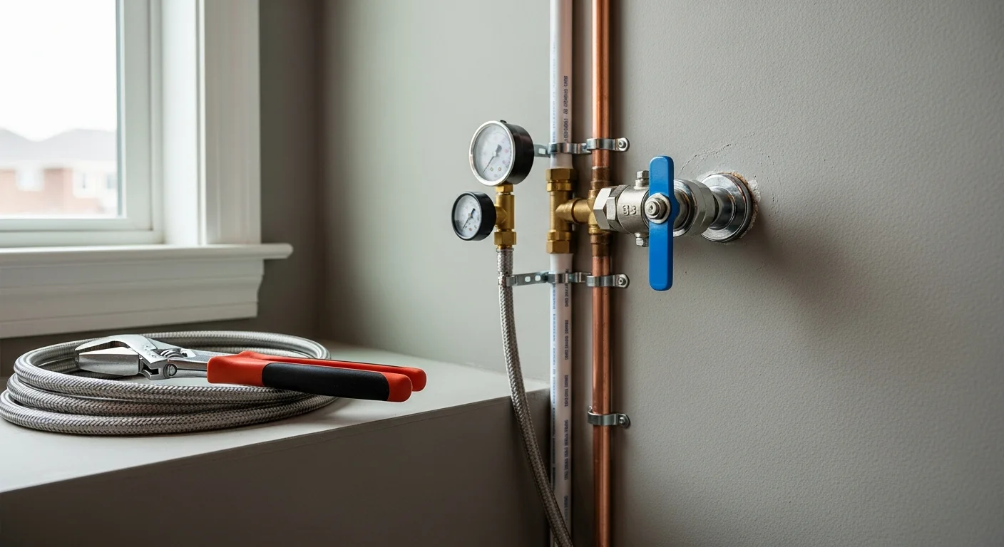 Plumber working on residential water line installation